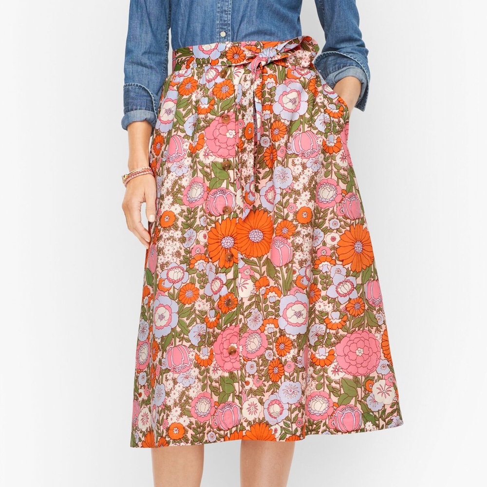 CLIMBING FLORAL BUTTON FRONT VOILE SKIRT
